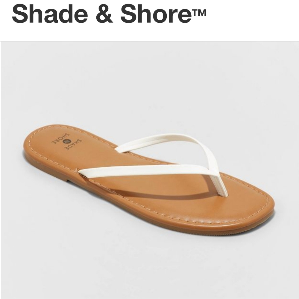 Shade and Shore White  Ava Skinny Strap Flip Flop Sandles Size 8 NWOT